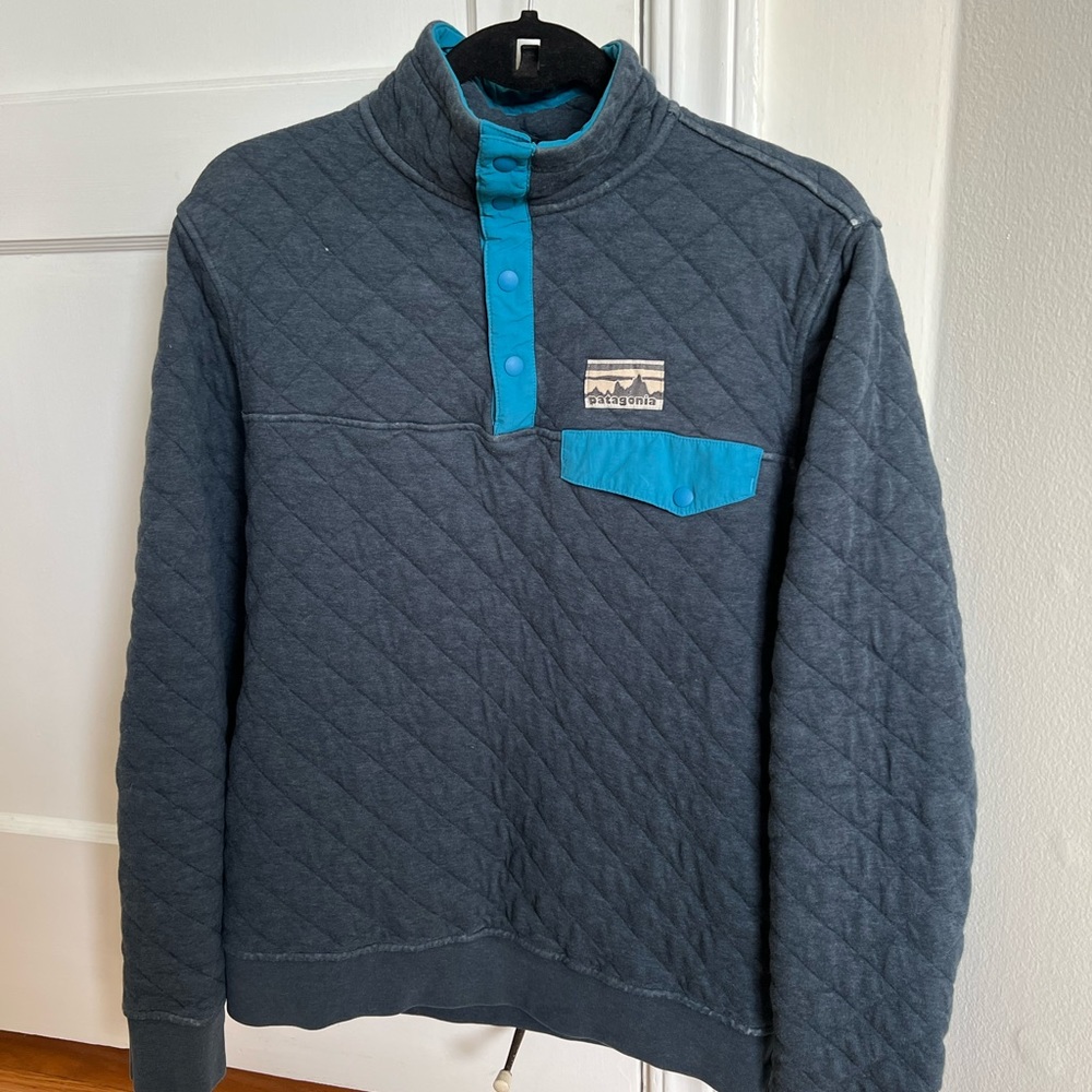 Patagonia Mens Cotton Quilt Snap-T Pullover Blue Small